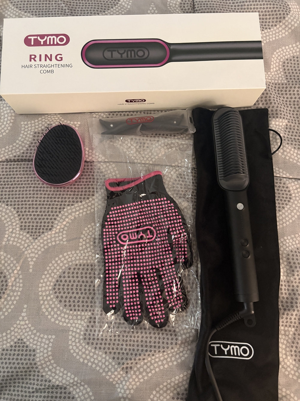 TYMO Pink & Black Ring Hair Straightening Comb – Women’s Styling Tool